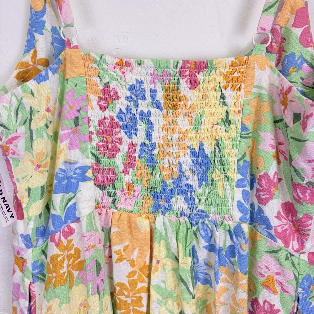 Old Navy NWT Woman's Linen Blend Sundress Size L‎ Pink Orange Floral Vacation